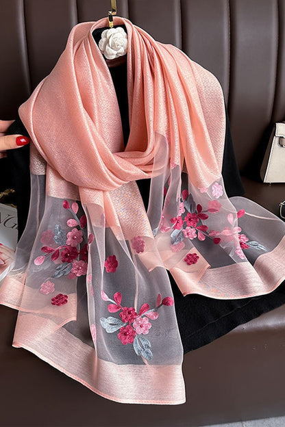 Embroidered Floral Stud Faux Scarf Shawl