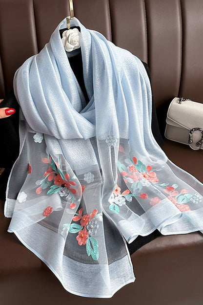 Embroidered Floral Stud Faux Scarf Shawl