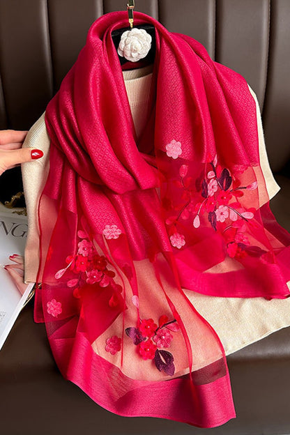 Embroidered Floral Stud Faux Scarf Shawl