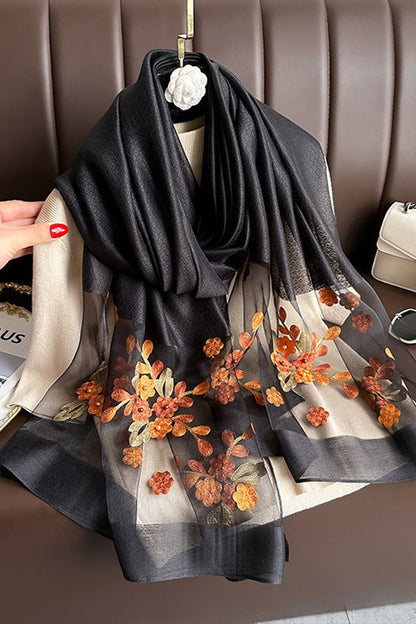 Embroidered Floral Stud Faux Scarf Shawl