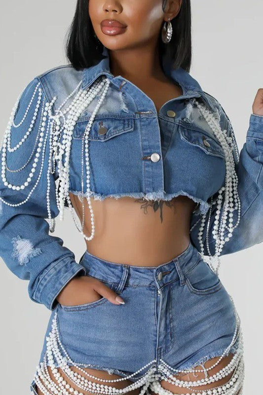 Pearl Tassels Denim Jacket