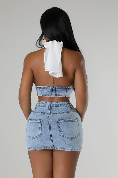 Halter Neck Crop Top And Skirt Set
