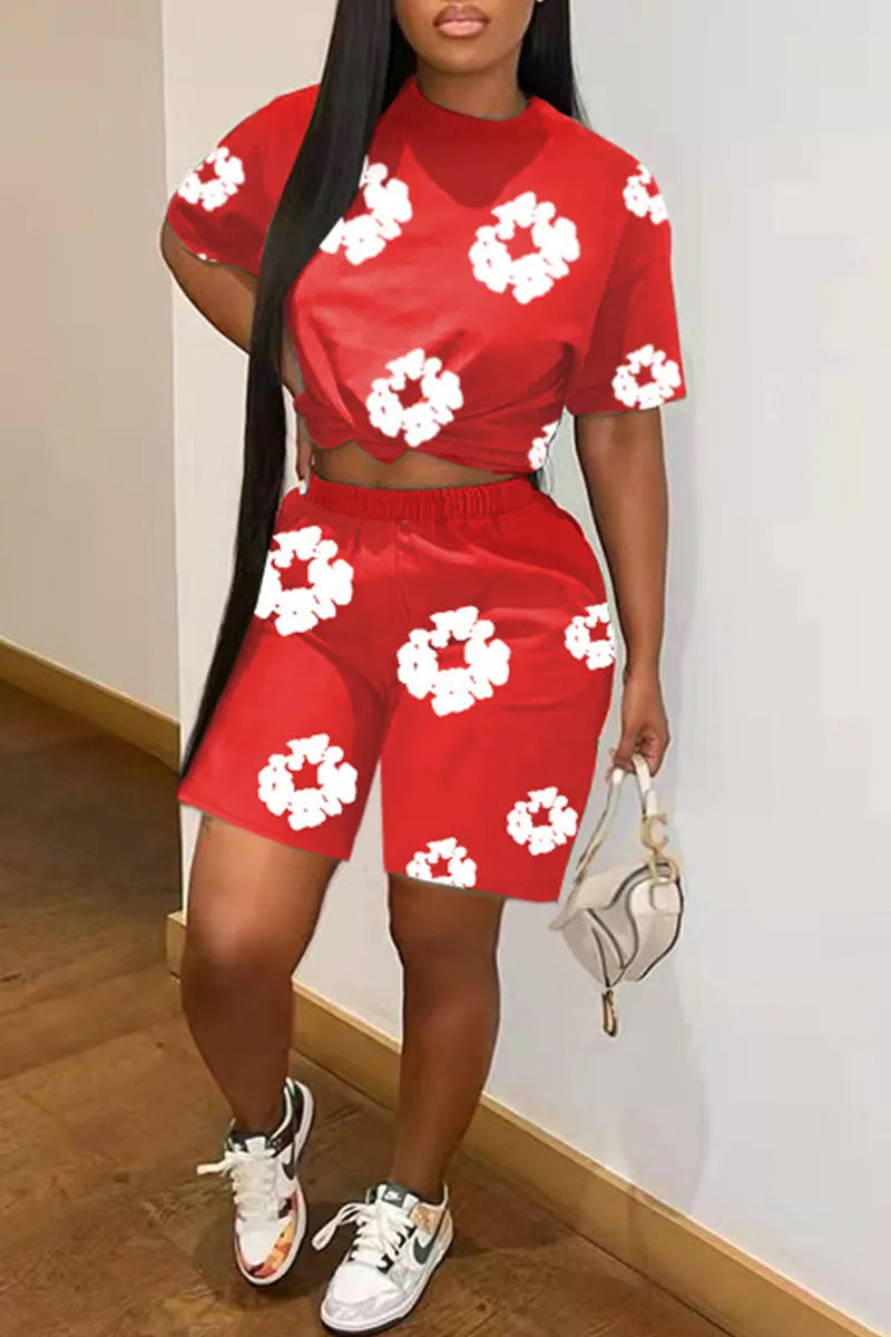Street Patchwork Short Sleeve Two Pieces