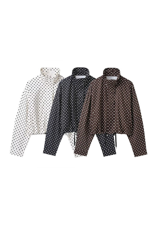 Polka Dot Stand Collar Jacket