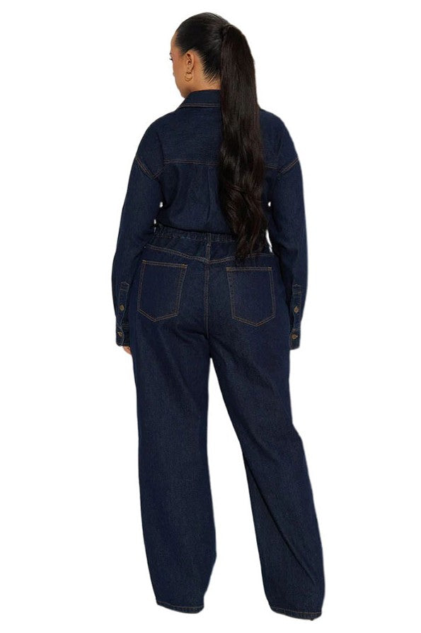 Women Fashion Denim Long Sleeves Jumpsuit