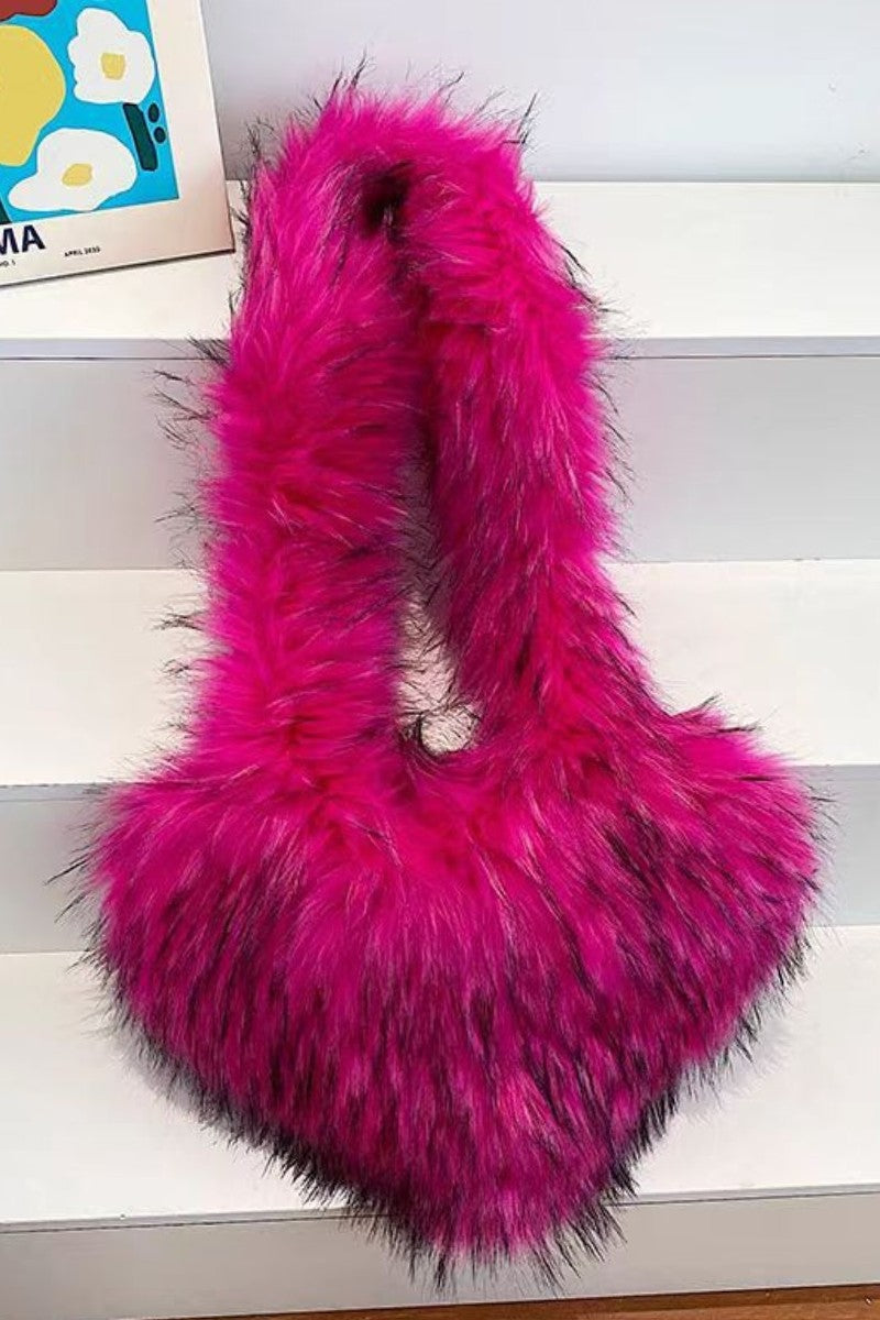 Heart Faux Fur Plush Fluffy Shoulder Bag