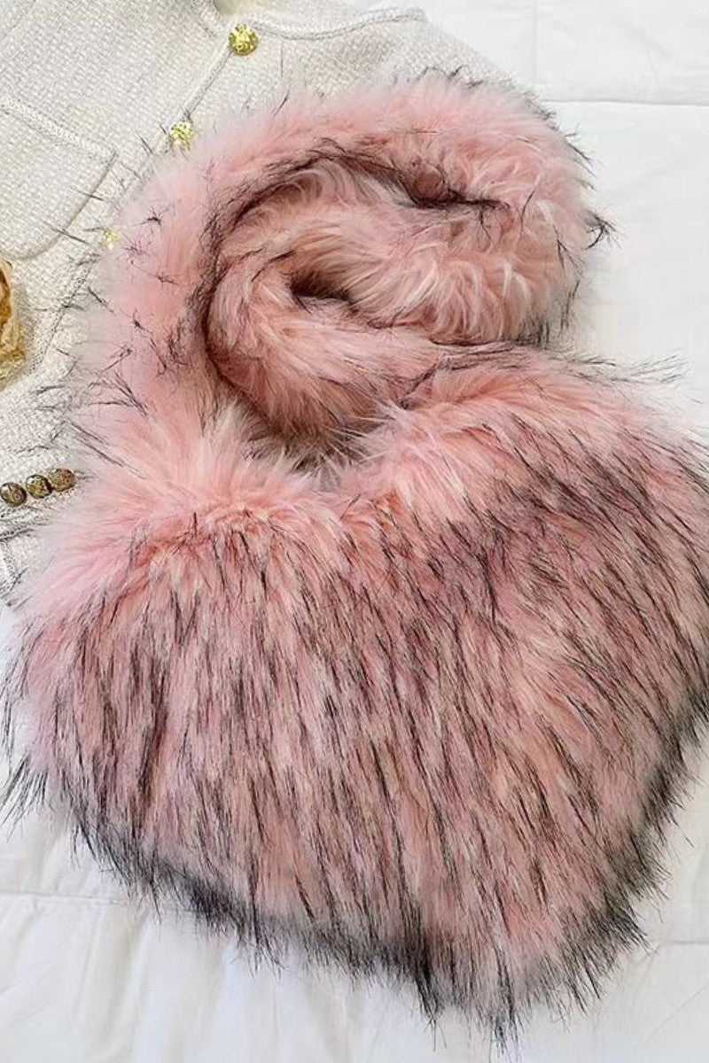 Heart Faux Fur Plush Fluffy Shoulder Bag