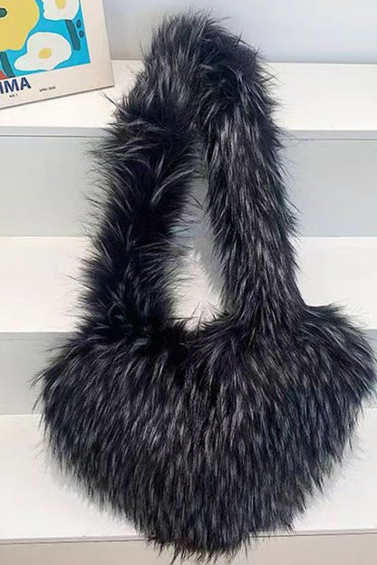 Heart Faux Fur Plush Fluffy Shoulder Bag