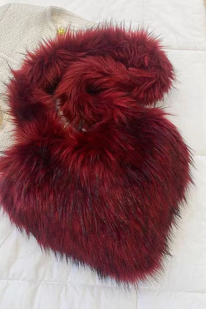 Heart Faux Fur Plush Fluffy Shoulder Bag