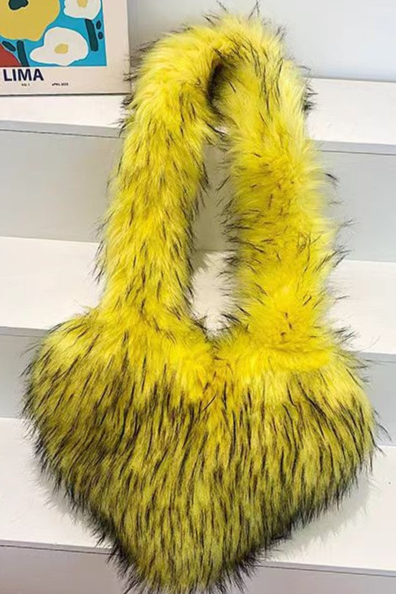 Heart Faux Fur Plush Fluffy Shoulder Bag