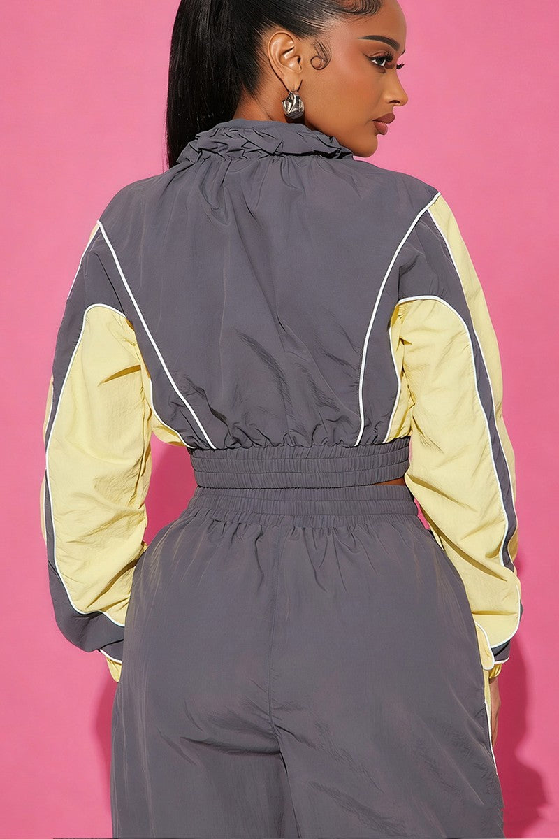 Color Block Zip Jacket And Pants Set