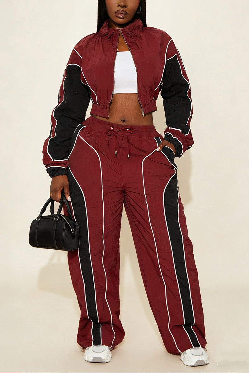 Color Block Zip Jacket And Pants Set