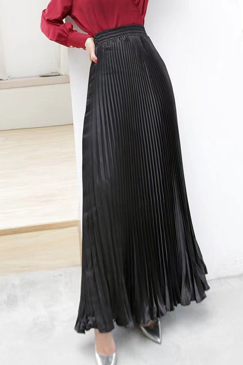 Pleated Elastic Waist Midi Skirt