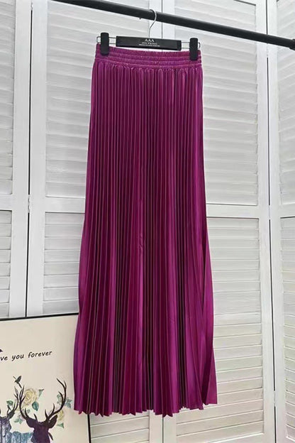 Pleated Elastic Waist Midi Skirt
