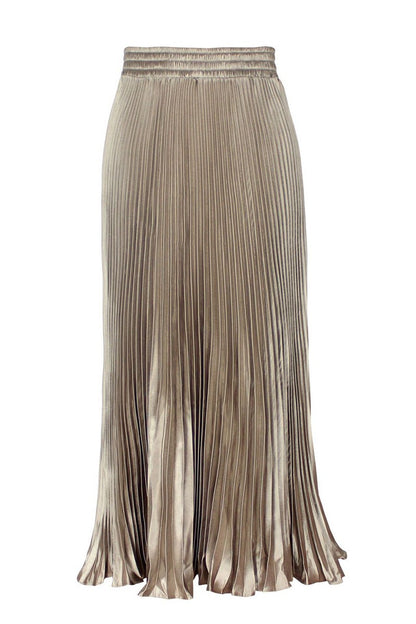 Pleated Elastic Waist Midi Skirt
