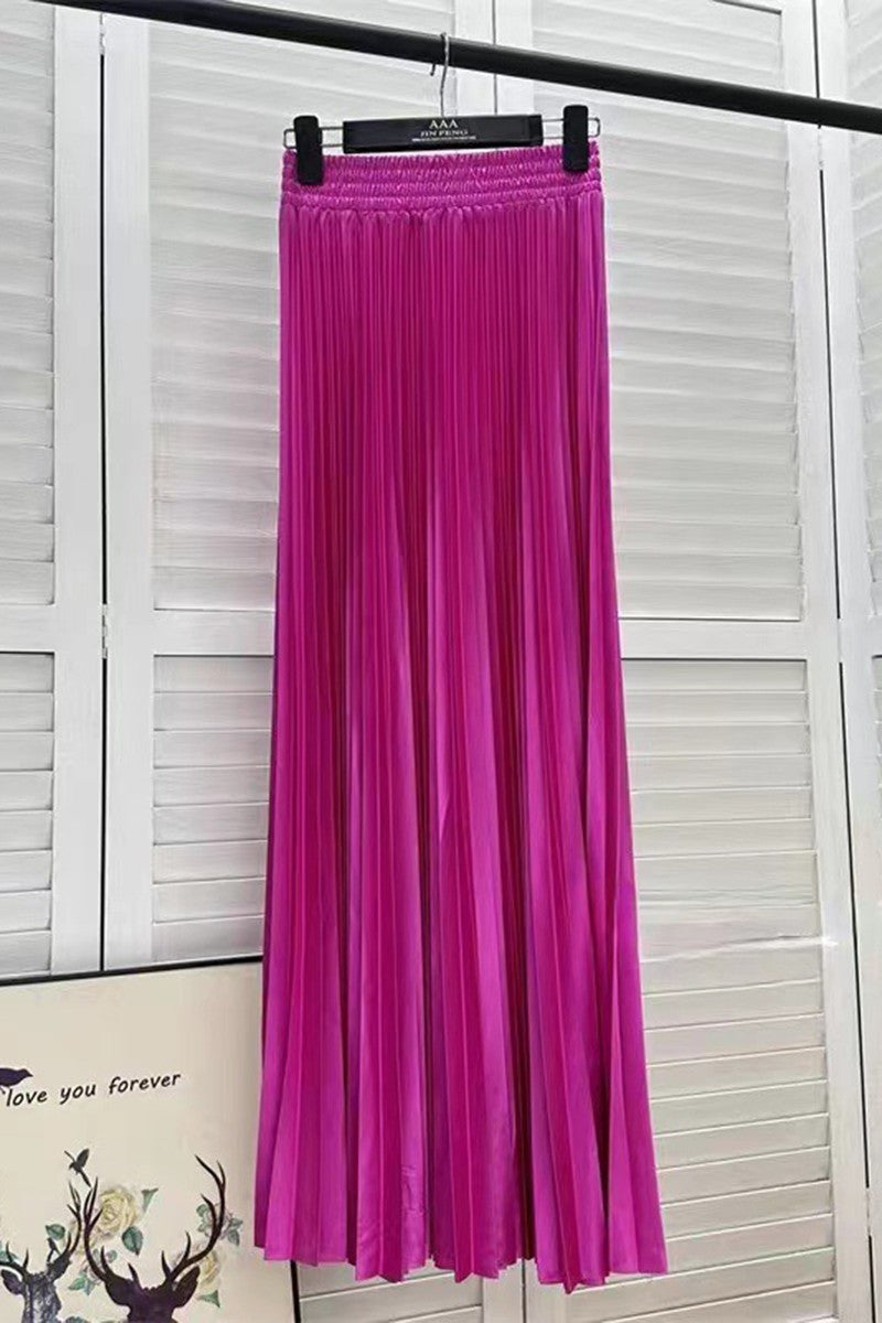 Pleated Elastic Waist Midi Skirt