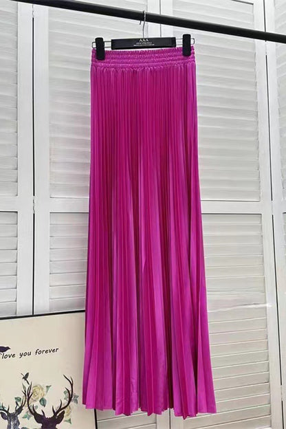Pleated Elastic Waist Midi Skirt