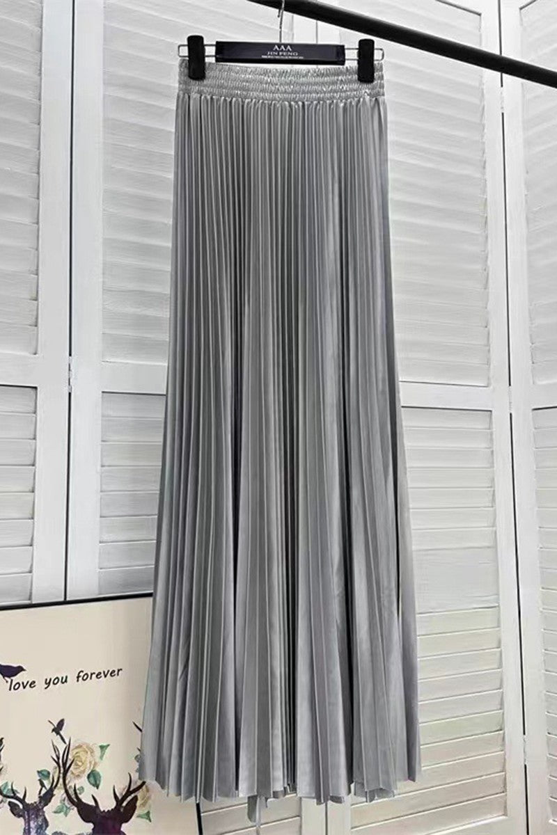 Pleated Elastic Waist Midi Skirt