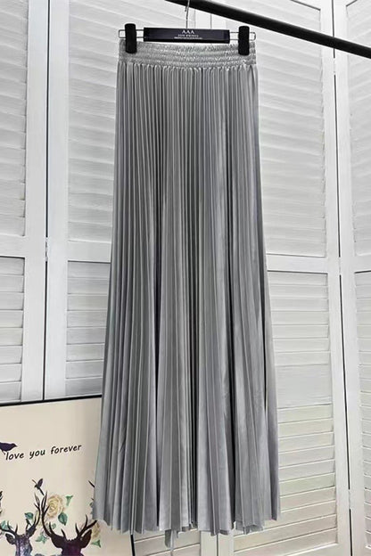 Pleated Elastic Waist Midi Skirt