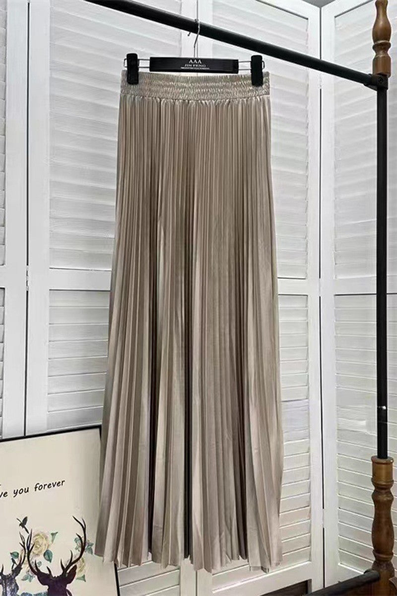 Pleated Elastic Waist Midi Skirt