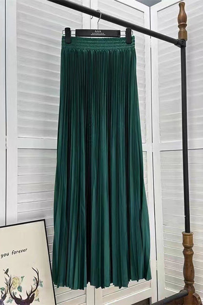 Pleated Elastic Waist Midi Skirt