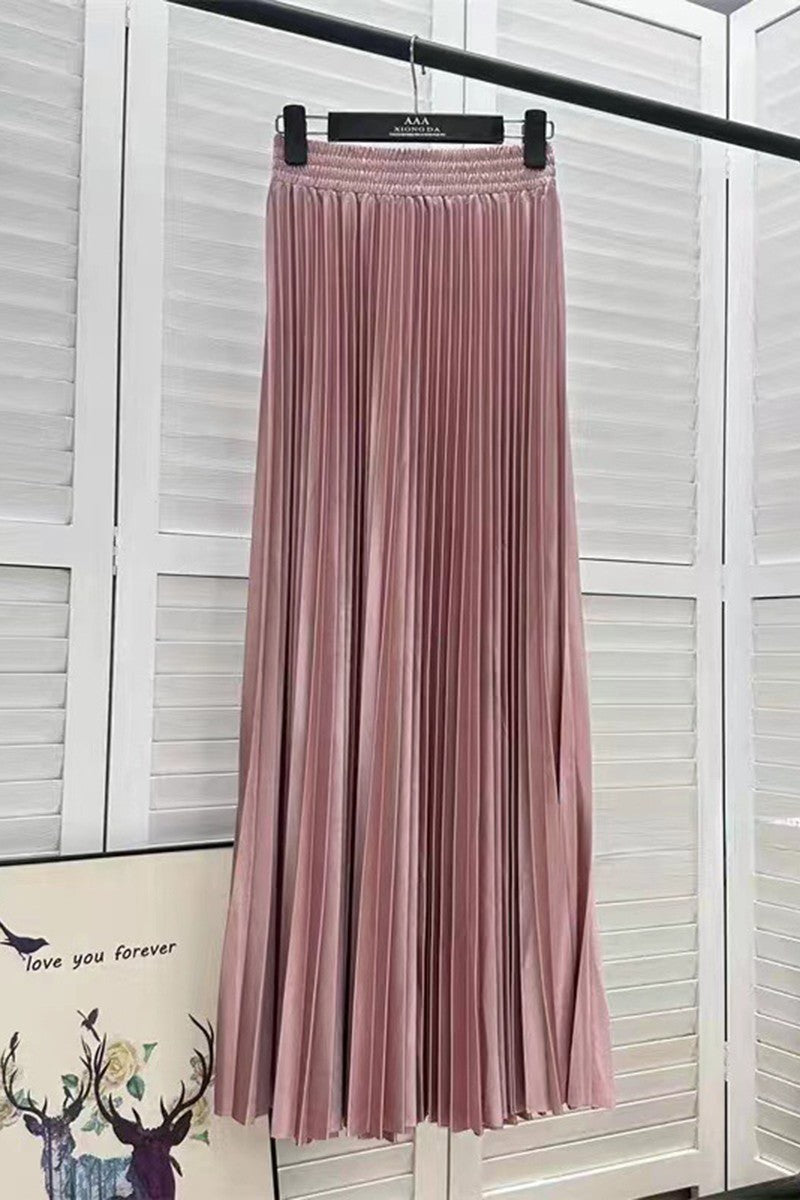 Pleated Elastic Waist Midi Skirt