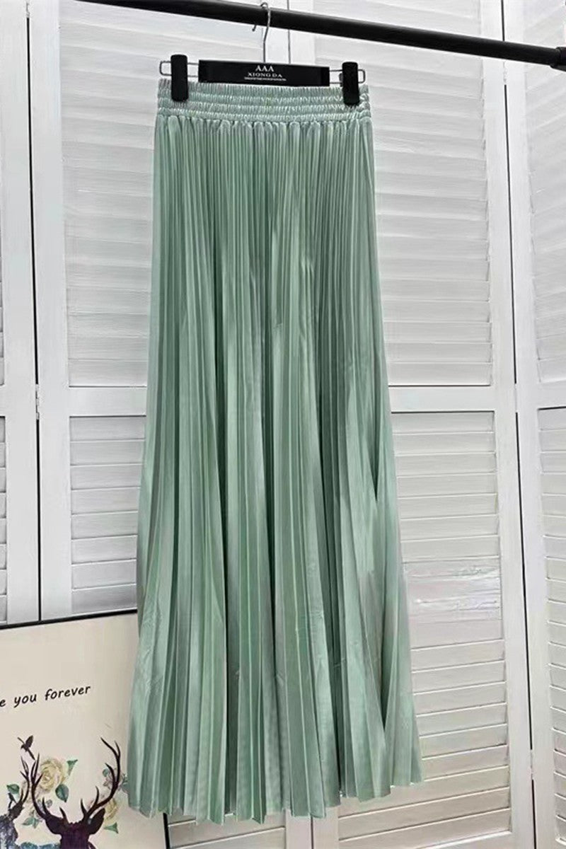 Pleated Elastic Waist Midi Skirt