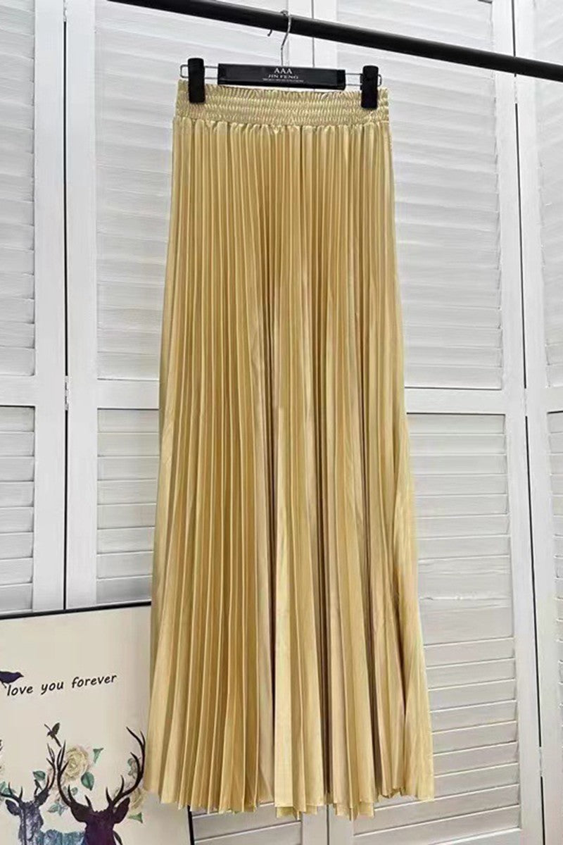 Pleated Elastic Waist Midi Skirt