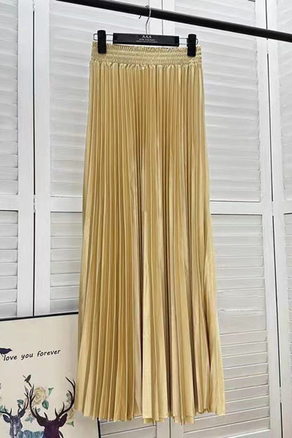 Pleated Elastic Waist Midi Skirt