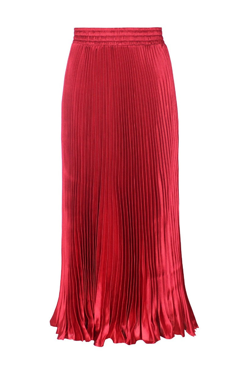 Pleated Elastic Waist Midi Skirt