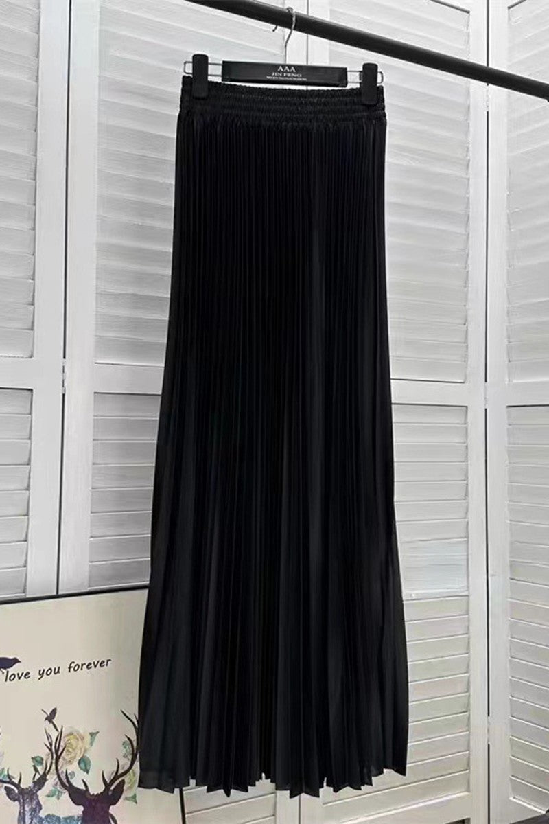 Pleated Elastic Waist Midi Skirt