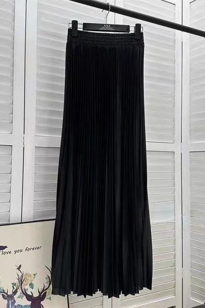 Pleated Elastic Waist Midi Skirt
