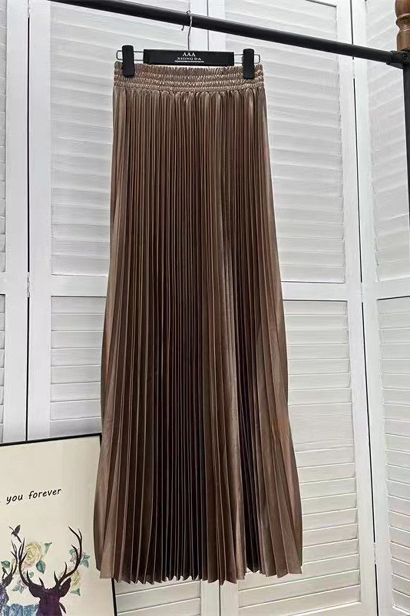 Pleated Elastic Waist Midi Skirt