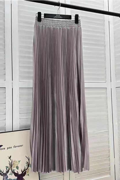 Pleated Elastic Waist Midi Skirt