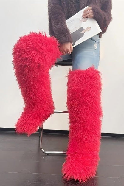 Long-plush Faux Beach Wool Furry Knee Boots