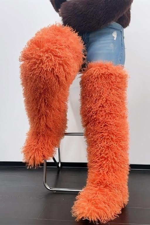 Long-plush Faux Beach Wool Furry Knee Boots