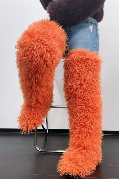 Long-plush Faux Beach Wool Furry Knee Boots