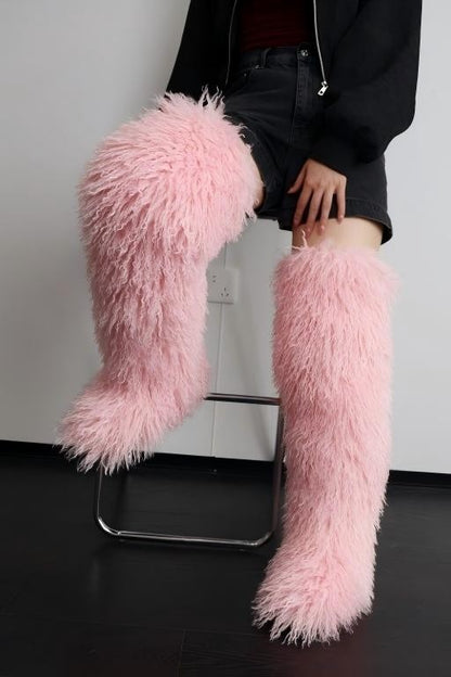 Long-plush Faux Beach Wool Furry Knee Boots