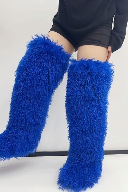 Long-plush Faux Beach Wool Furry Knee Boots