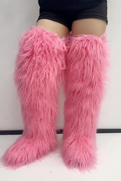 Long-plush Faux Beach Wool Furry Knee Boots