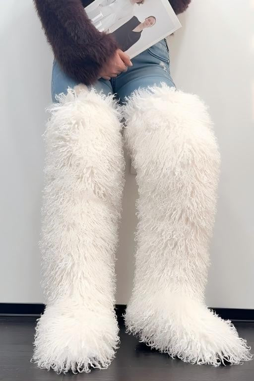 Long-plush Faux Beach Wool Furry Knee Boots