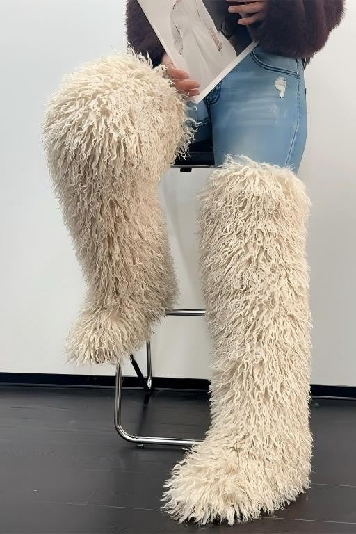 Long-plush Faux Beach Wool Furry Knee Boots