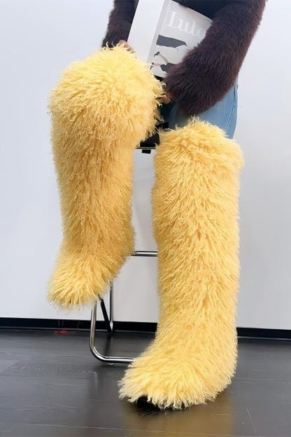 Long-plush Faux Beach Wool Furry Knee Boots