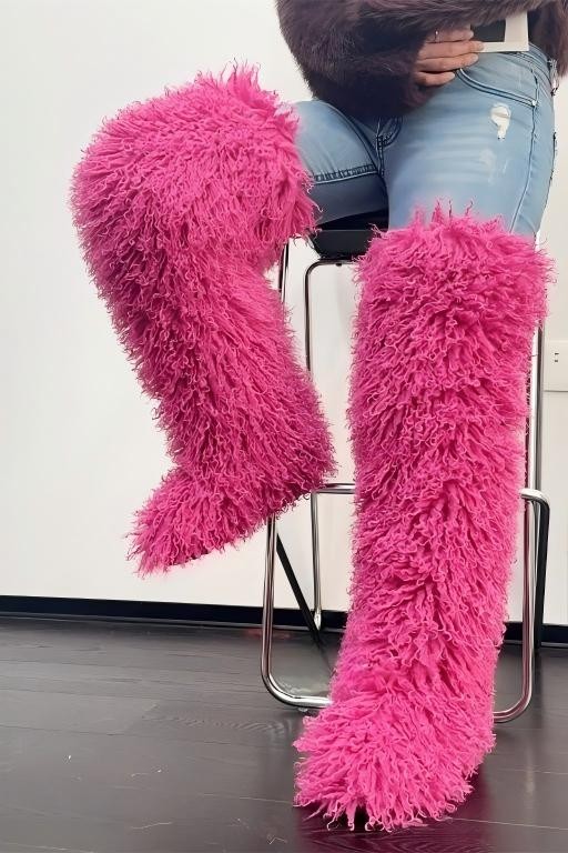 Long-plush Faux Beach Wool Furry Knee Boots