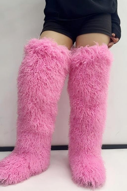 Long-plush Faux Beach Wool Furry Knee Boots