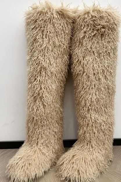 Long-plush Faux Beach Wool Furry Knee Boots
