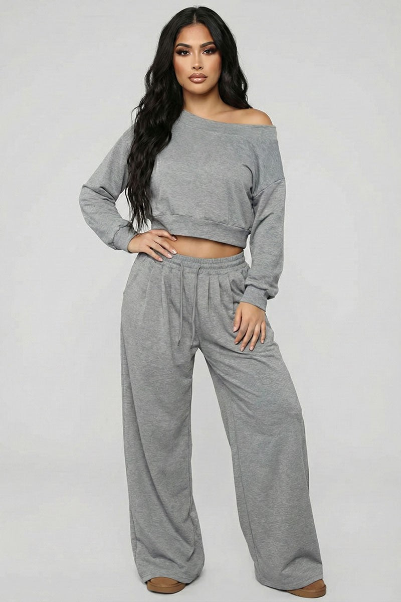 Effortless French Terry Off-shoulder Lounge Set