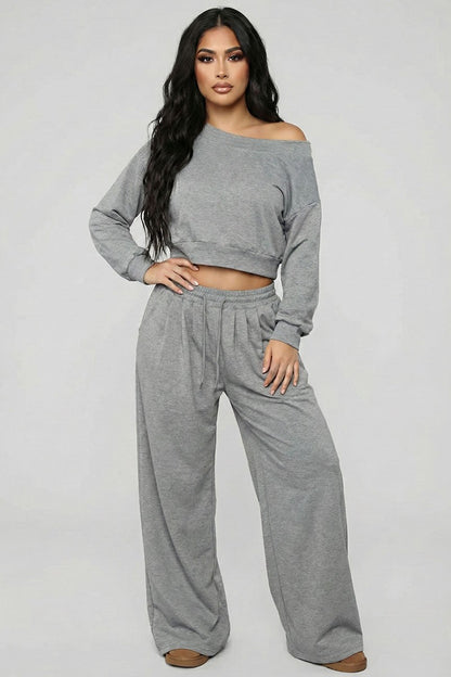 Effortless French Terry Off-shoulder Lounge Set