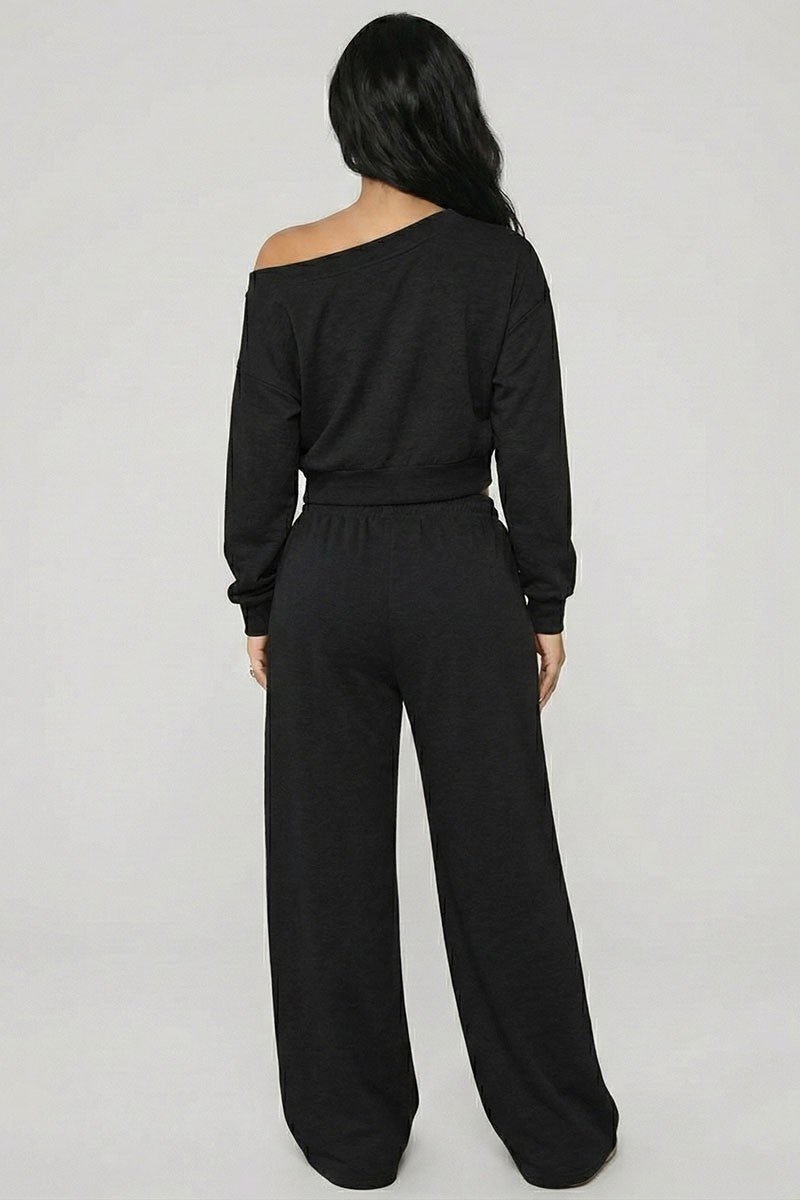 Effortless French Terry Off-shoulder Lounge Set