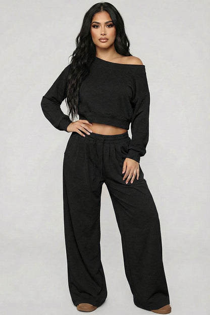 Effortless French Terry Off-shoulder Lounge Set